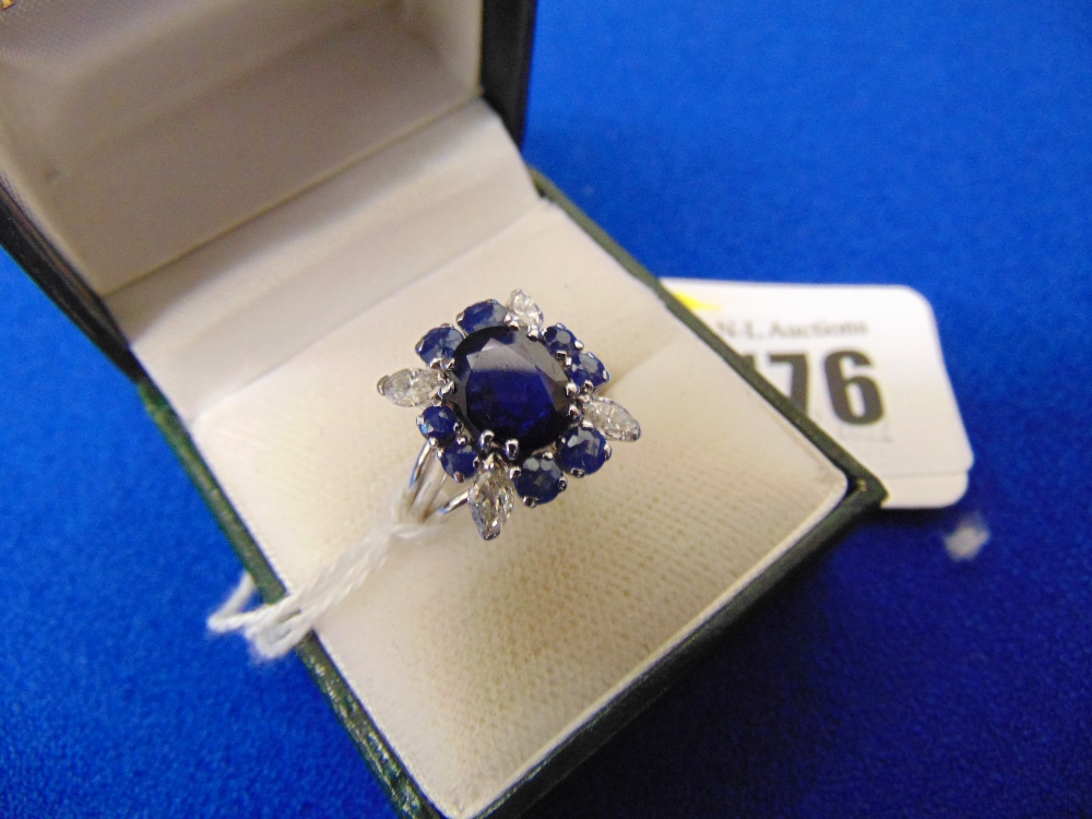 An 18ct White gold, Sapphire and Diamond cocktail ring,