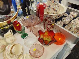 A qty of glass, Ruby overlay, Murano etc.