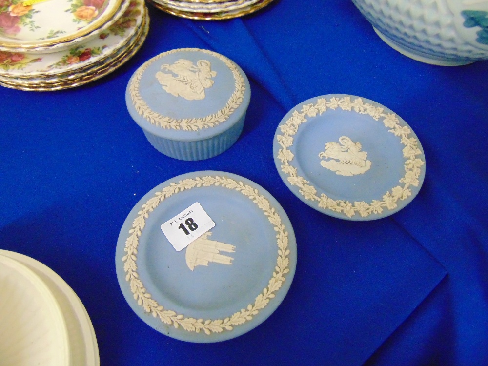 Three pieces of Wedgewood blue and white - Image 2 of 2