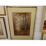 A pair of gilt framed watercolours, forest scenes,