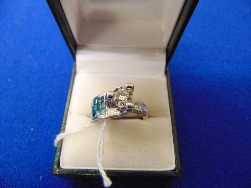 An 18ct White Gold Diamond cluster ring, with centre stone 90pts, total surrounding diamonds approx. - Image 2 of 2