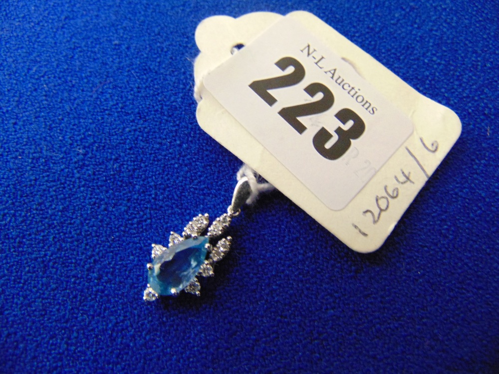 An 18ct White gold Diamond and blue Topaz pendant - Image 2 of 2