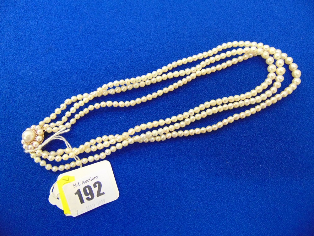 Three row graduated Pearl necklace with 9ct Gold clasp