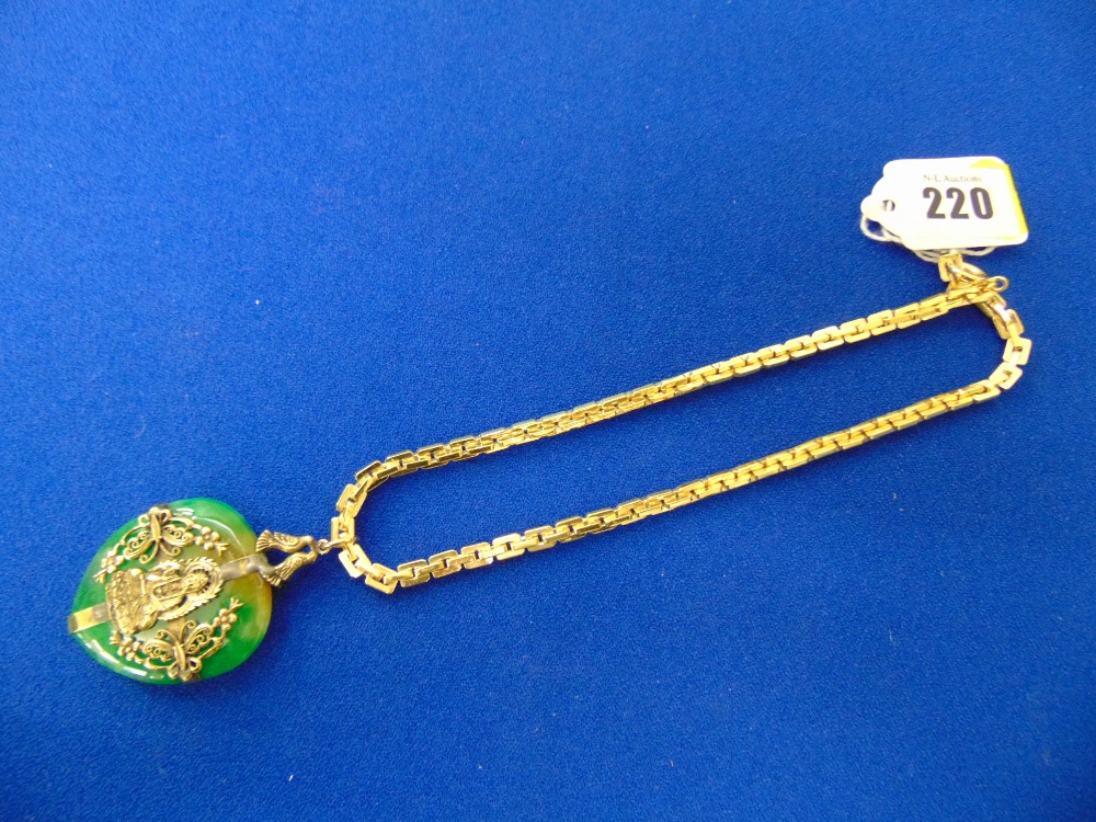 A large Heart shaped Jade pendant with a Buddha motif on a silver gilt chain - Image 2 of 2