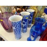 Three Chinese blue tall vases