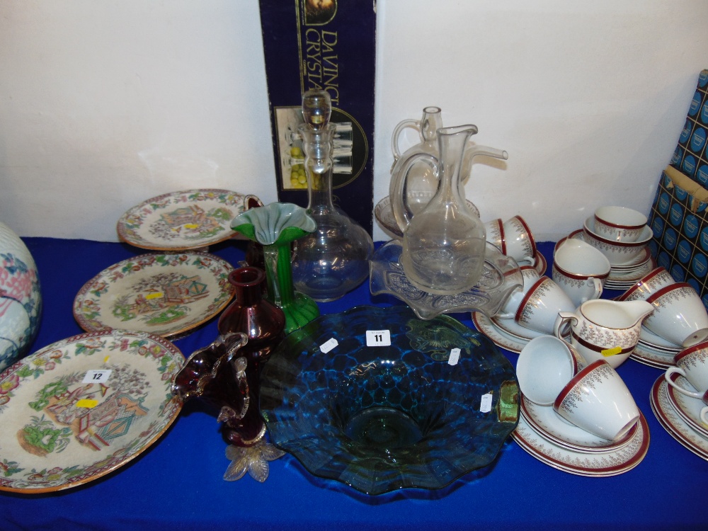 A qty of glass, decanters, tazza's etc.