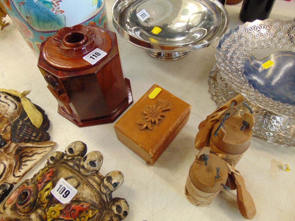 A small wooden music, lidded wooden caddy and two misc. - Image 2 of 2