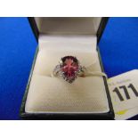 A Platinum, Diamond and Tourmaline Pear shaped ring,