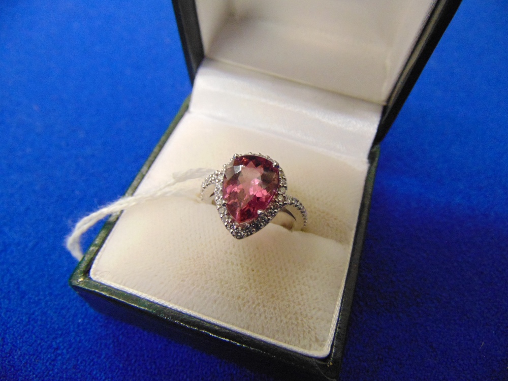 A Platinum, Diamond and Tourmaline Pear shaped ring, - Image 2 of 2