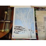 An unframed screen print, Winter tree,