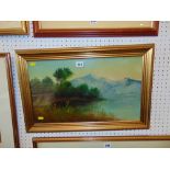 A framed oil landscape