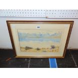 A framed watercolour, New Zealand landscape,