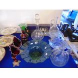 A qty of glass, decanters, tazza's etc.