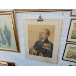 A watercolour army officer with medals,