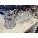 Six large crystal Brandy glasses with large crystal jug