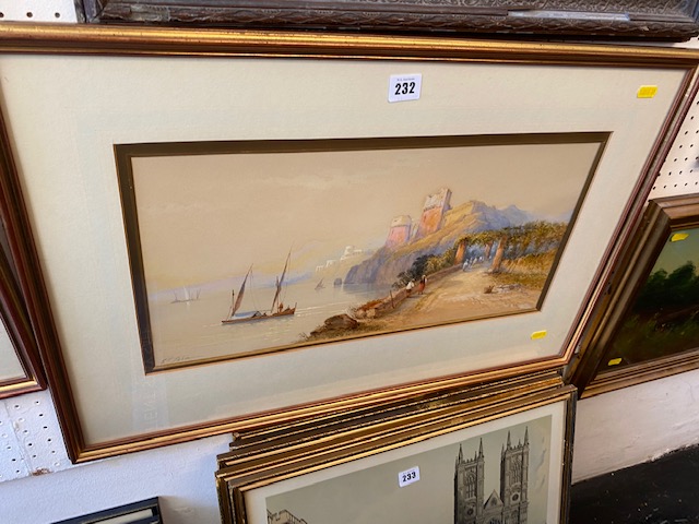 A gilt framed watercolour seascape, - Image 3 of 3