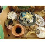 An Aztec wall plaque, pair of Ewer's and mixed odd metal ware items etc.