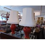 A pair of Red table lamps with shades