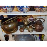 A metalware, Coal helmet, kettle etc.