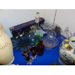 A qty of glass, decanters, tazza's etc.