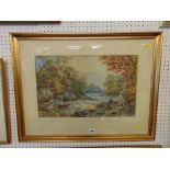 A gilt framed watercolour, fishing scene,