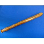 Victorian truncheon in elm, carved in minimalist fashion '(Crown) / VR (letters joined)',