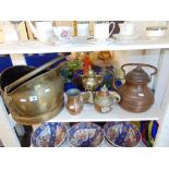 A metalware, Coal helmet, kettle etc.