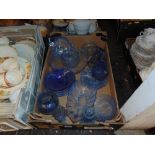 A qty of assorted blue glassware