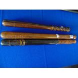 Group of 3 Truncheons: Victorian truncheon, stamped '(Crown) / CP', ribbed handle,