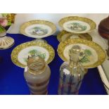 A qty of early desert plates and two pieces of glassware