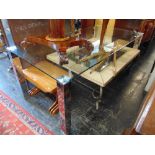 A glass top dining table