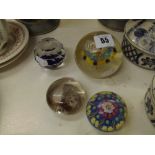 Four assorted paperweights; Millifore,