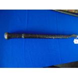 Victorian leather bound cudgel, bulbous end, original leather wrist strap, 16.