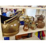 A metalware, Coal helmet, kettle etc.