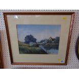 A gilt framed watercolour, river scene, signed Y.