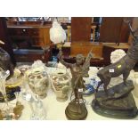 A Spelter lamp,