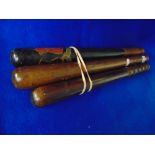 Group of 3 Truncheons: Victorian truncheon, stamped '(Crown) / CP', ribbed handle,