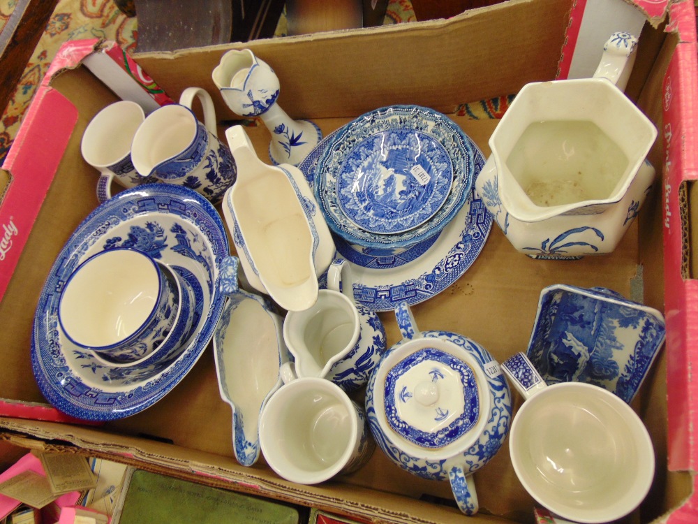 A qty of blue and white china