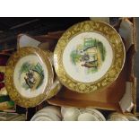 A qty of early desert plates and two pieces of glassware