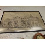 A framed architects drawing,