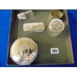 Five pieces of early 20th century hallmarked Silver; napkin ring, dress jewellery box etc.
