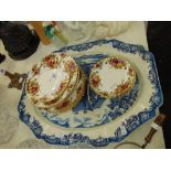 Fifteen pieces of Royal Albert Old country Roses and a large blue and white platter