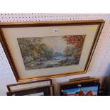 A gilt framed watercolour, fishing scene,