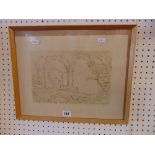 A framed etching signed