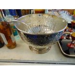 A Silver plated punch bowl and a ladle