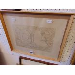 A framed etching signed