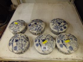 Six blue and white porcelain boxes