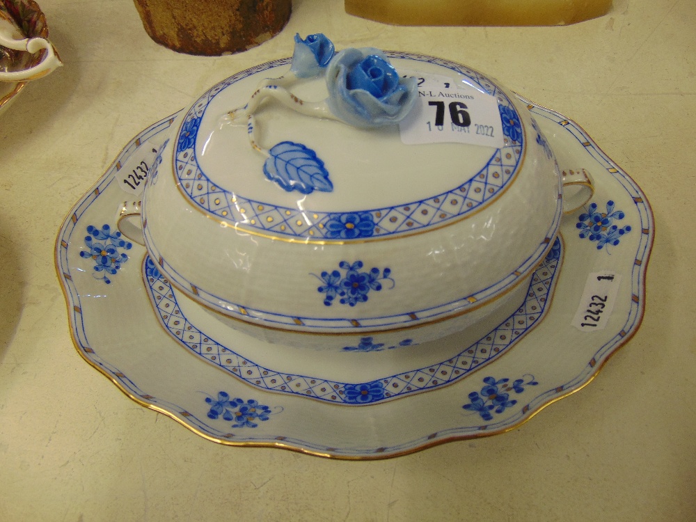 A Herend bowl with lid and matching dish