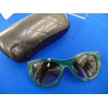 A pair of Chanel rectangle sunglasses, Acetate and Strass, Dark green frame, grey lenses,