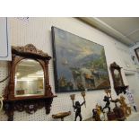 A pair of Oak Victorian mirrors one slight a.